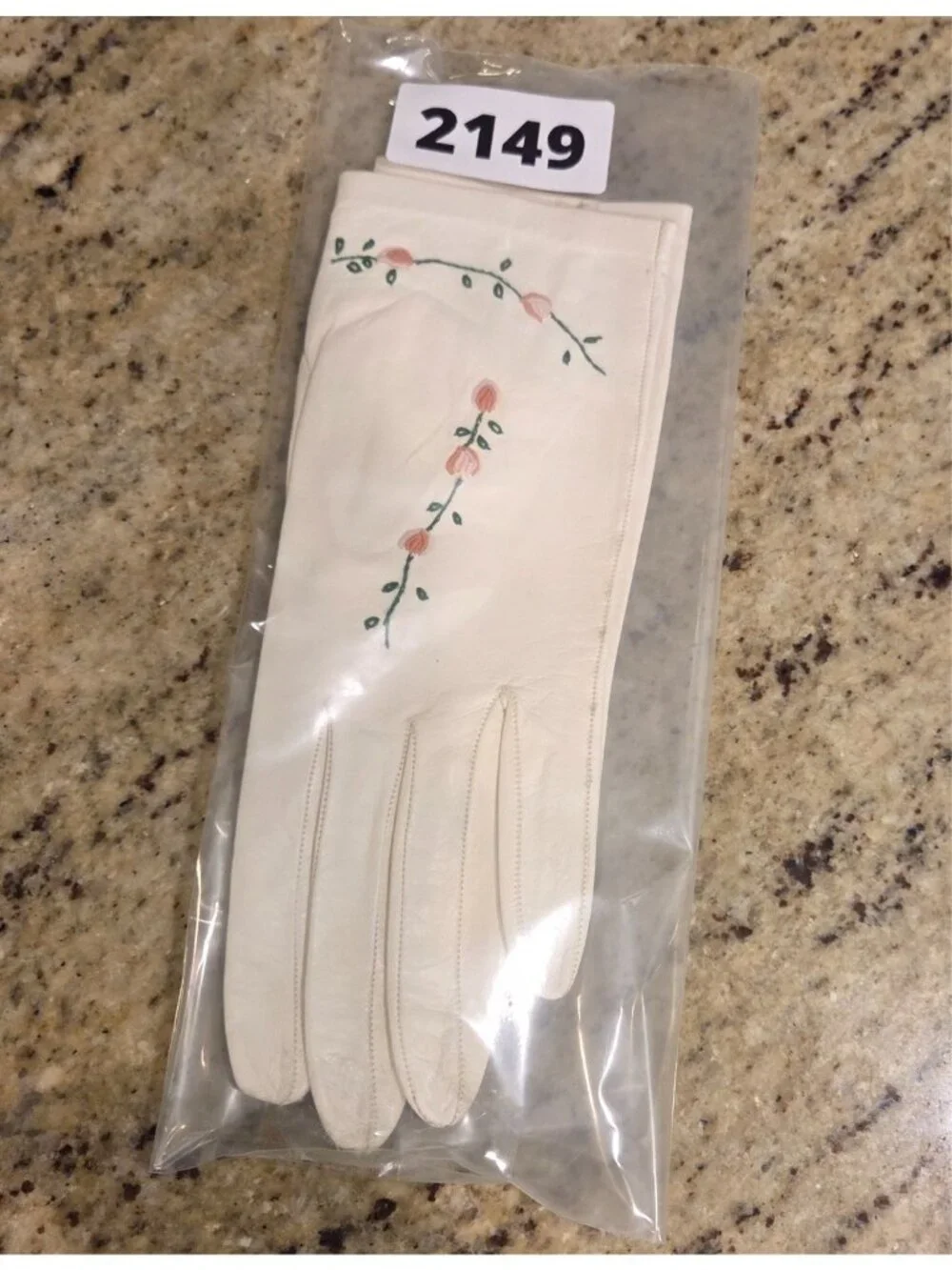 Vintage Womens Size S Off-White Soft Leather Formal Peach Flower Embroidered...